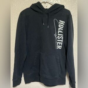 Hollister Men's Dark Hoodie with White Logo